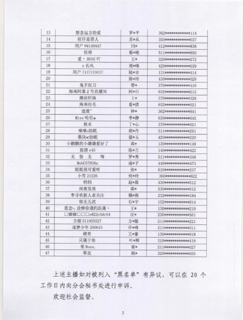 演出行业协会封禁47名主播 行业内禁播5年